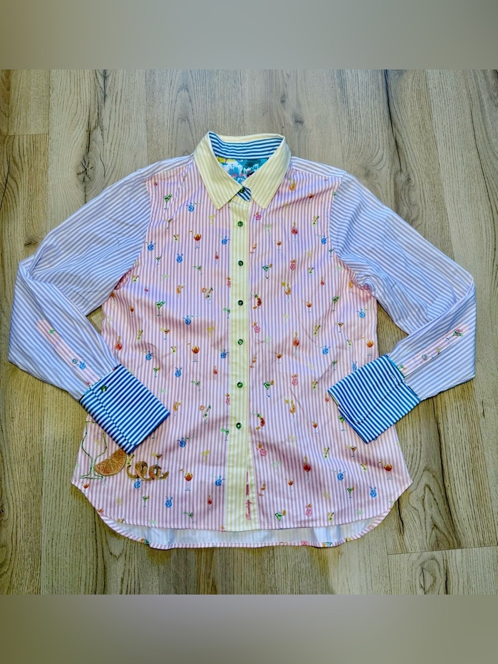 Robert Graham Women’s XL Cocktail Embroidered Stripe Cotton Button Down Shirt